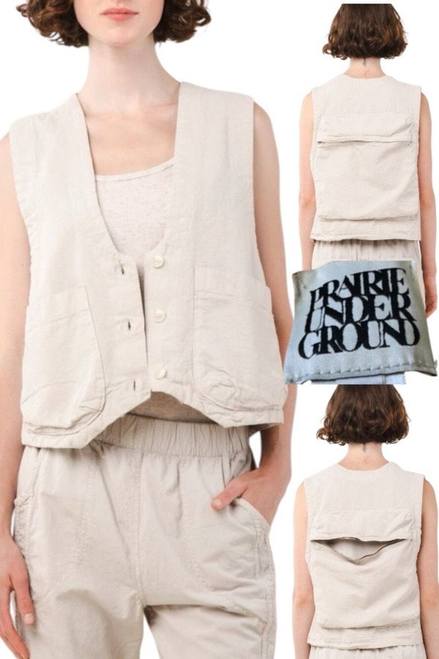 Prairie Underground XL Ecru Organic Cotton Canvas Lagenlook Utility Vest